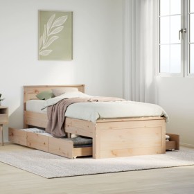 Cama sin colchón con cabecero madera maciza de pino 90x190