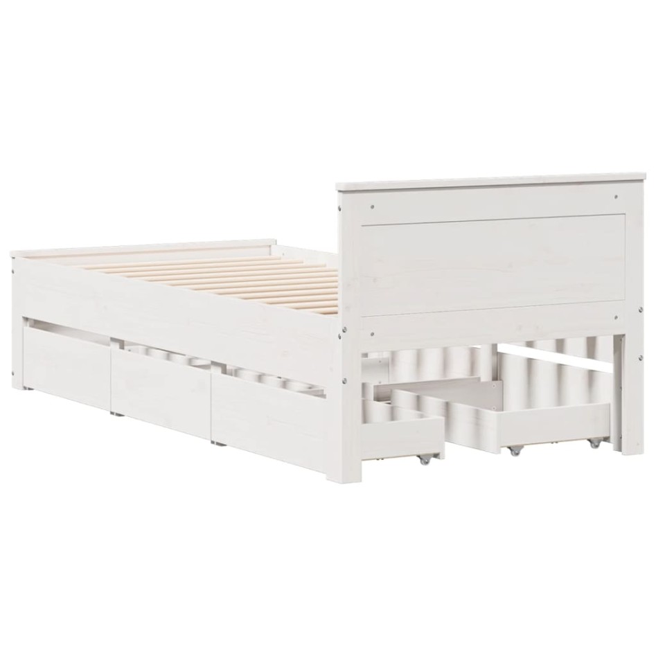 Cama sin colchón y cabecero madera maciza pino blanca 75x190