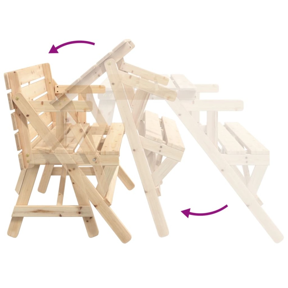 Mesa de picnic bancos 2 en 1 convertible madera maciza