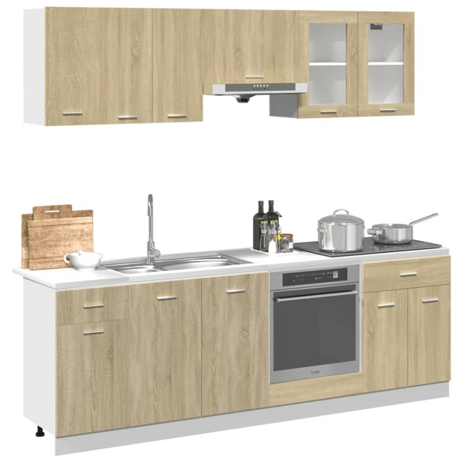 Set muebles de cocina 8 pzas madera de ingeniería roble