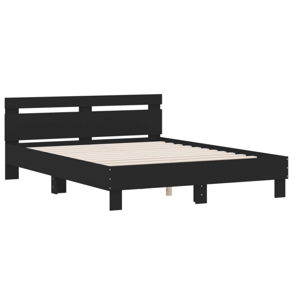 Estructura cama con cabecero madera ingeniería negro 140x190