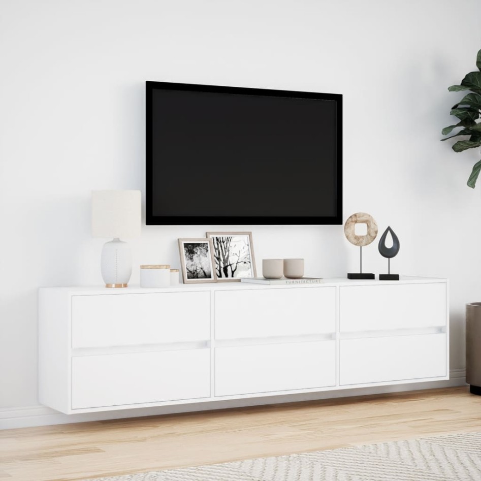 Mueble de TV de pared con LED blanco 180x31x45