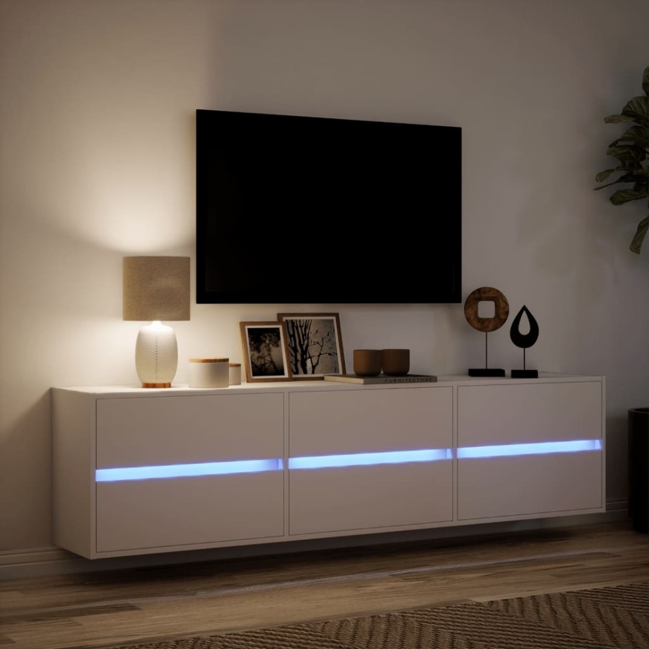 Mueble de TV de pared con LED blanco 180x31x45