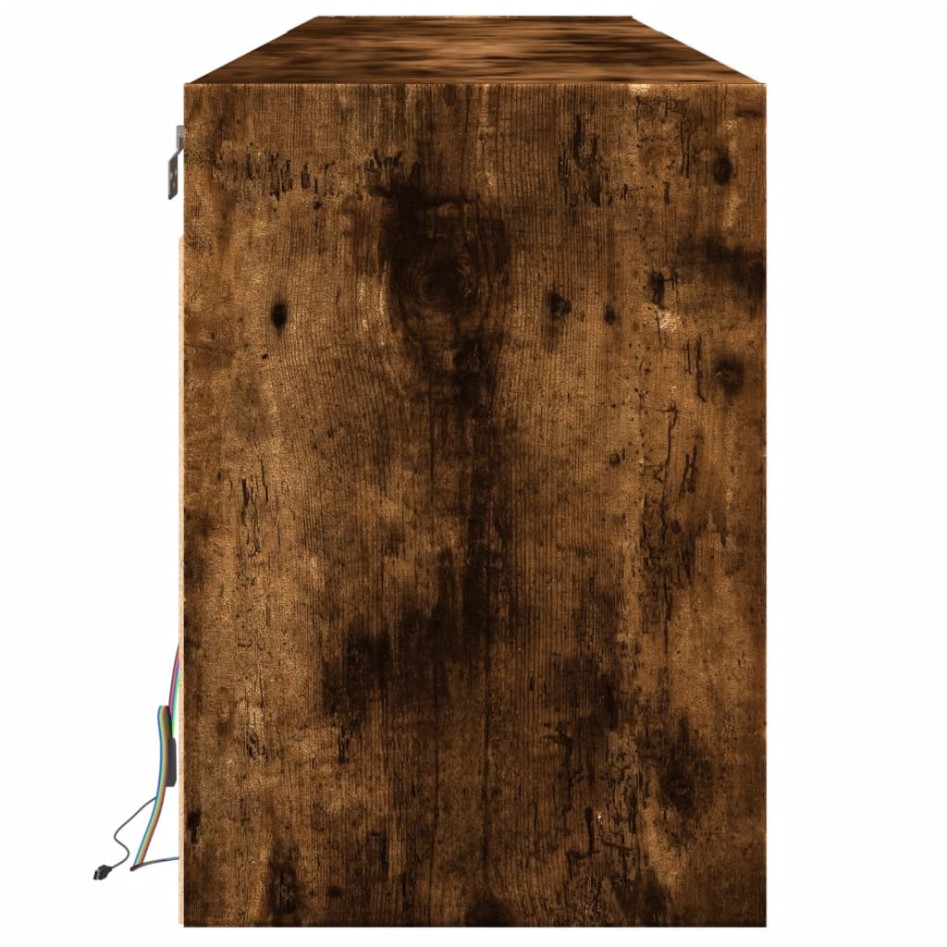 Mueble de TV de pared con LED roble ahumado 180x31x45