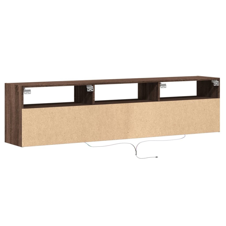 Mueble de TV de pared con LED marrón roble 180x31x45