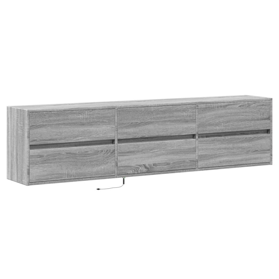 Mueble de TV de pared con LED gris Sonoma 180x31x45