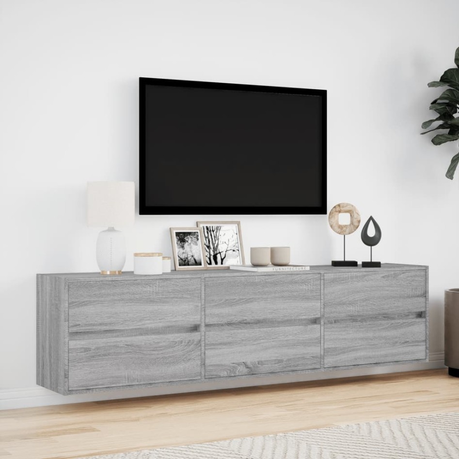 Mueble de TV de pared con LED gris Sonoma 180x31x45