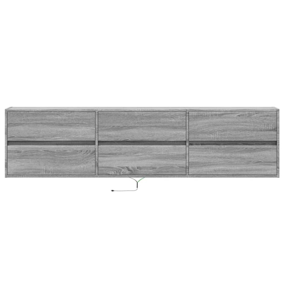 Mueble de TV de pared con LED gris Sonoma 180x31x45