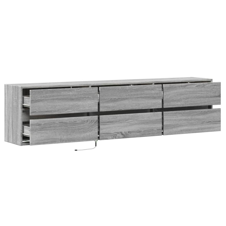 Mueble de TV de pared con LED gris Sonoma 180x31x45