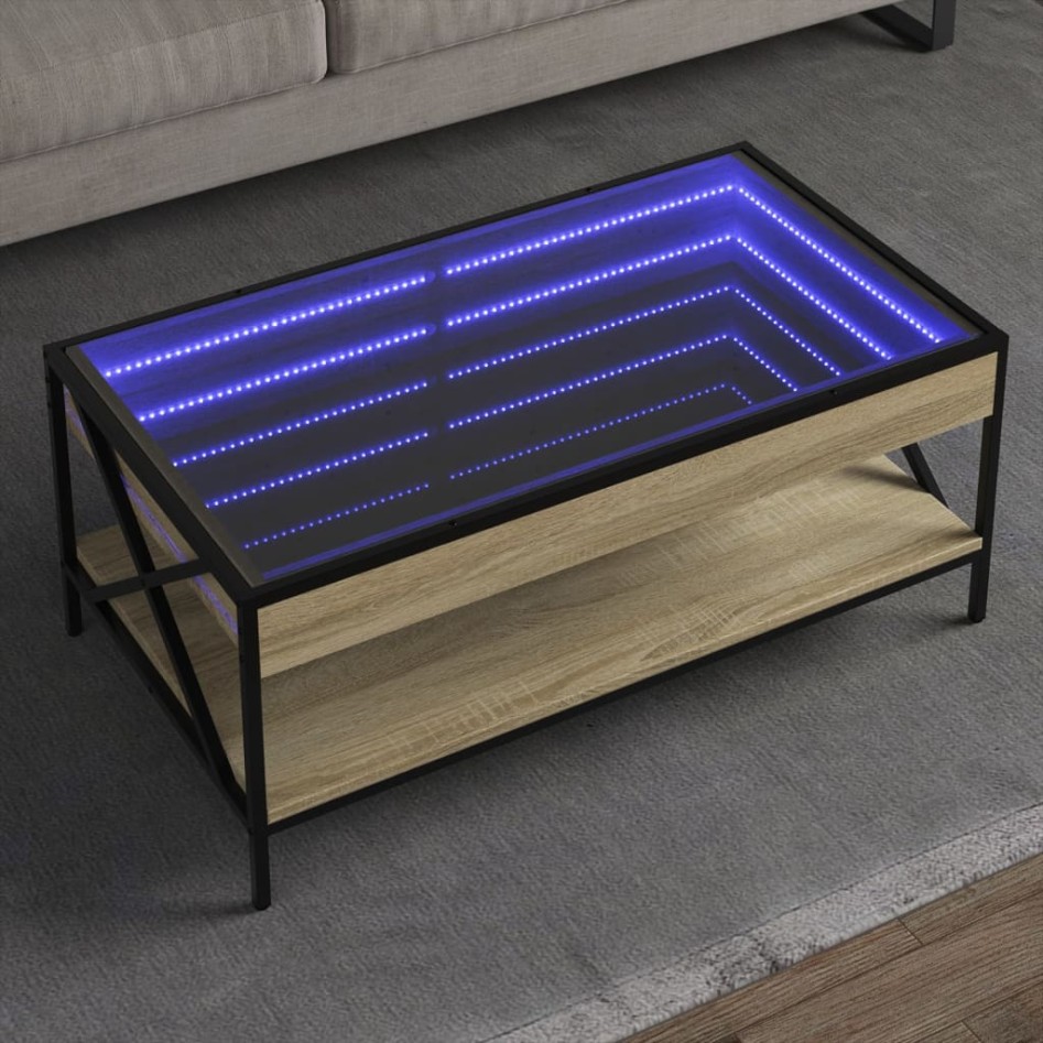 Mesa de centro con Infinity LED roble Sonoma 90x50x38