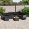 Set de sofás de jardín 8 piezas y cojines ratán sintético negro