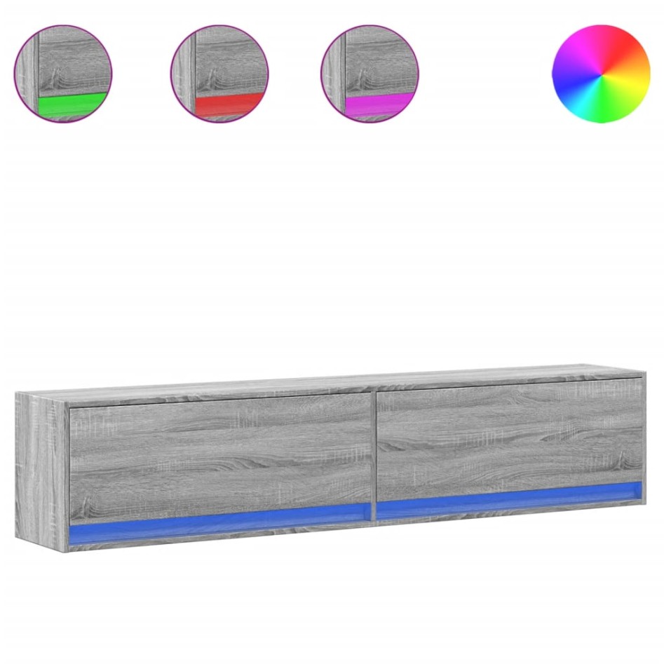 Mueble de TV de pared con LED gris Sonoma 180x31x38