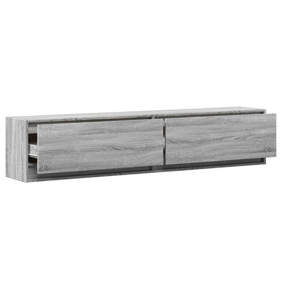 Mueble de TV de pared con LED gris Sonoma 180x31x38