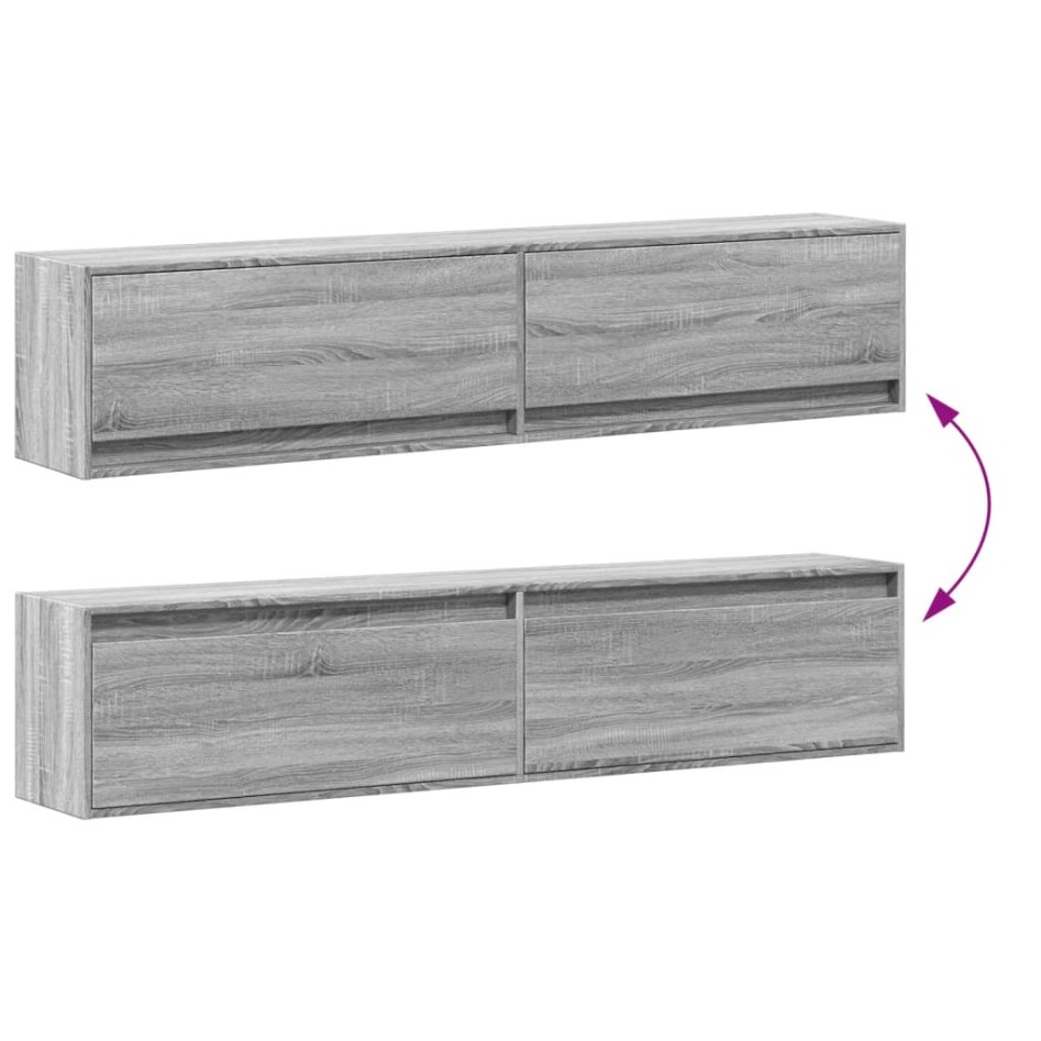 Mueble de TV de pared con LED gris Sonoma 180x31x38