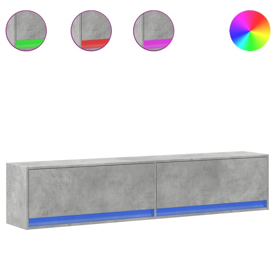 Mueble de TV de pared con LED gris hormigón 180x31x38