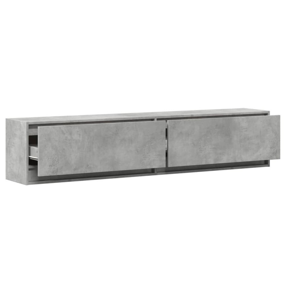 Mueble de TV de pared con LED gris hormigón 180x31x38