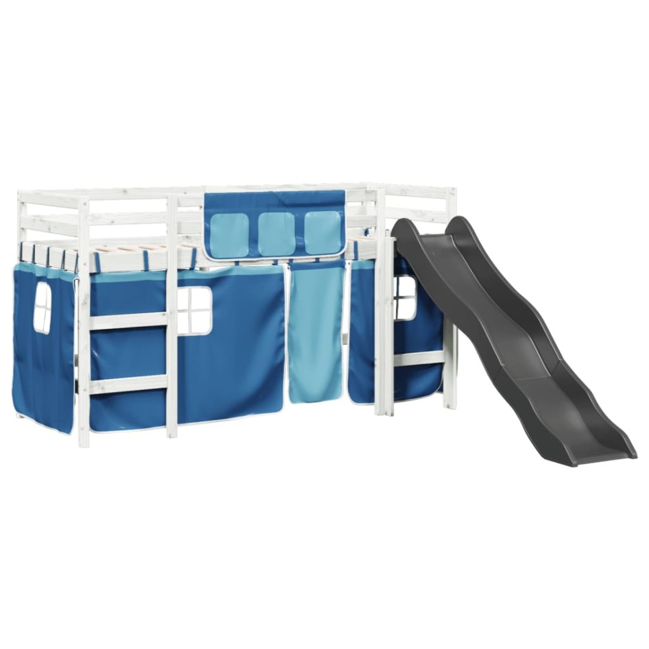 Cama alta para niños con cortinas madera pino azul 90x200