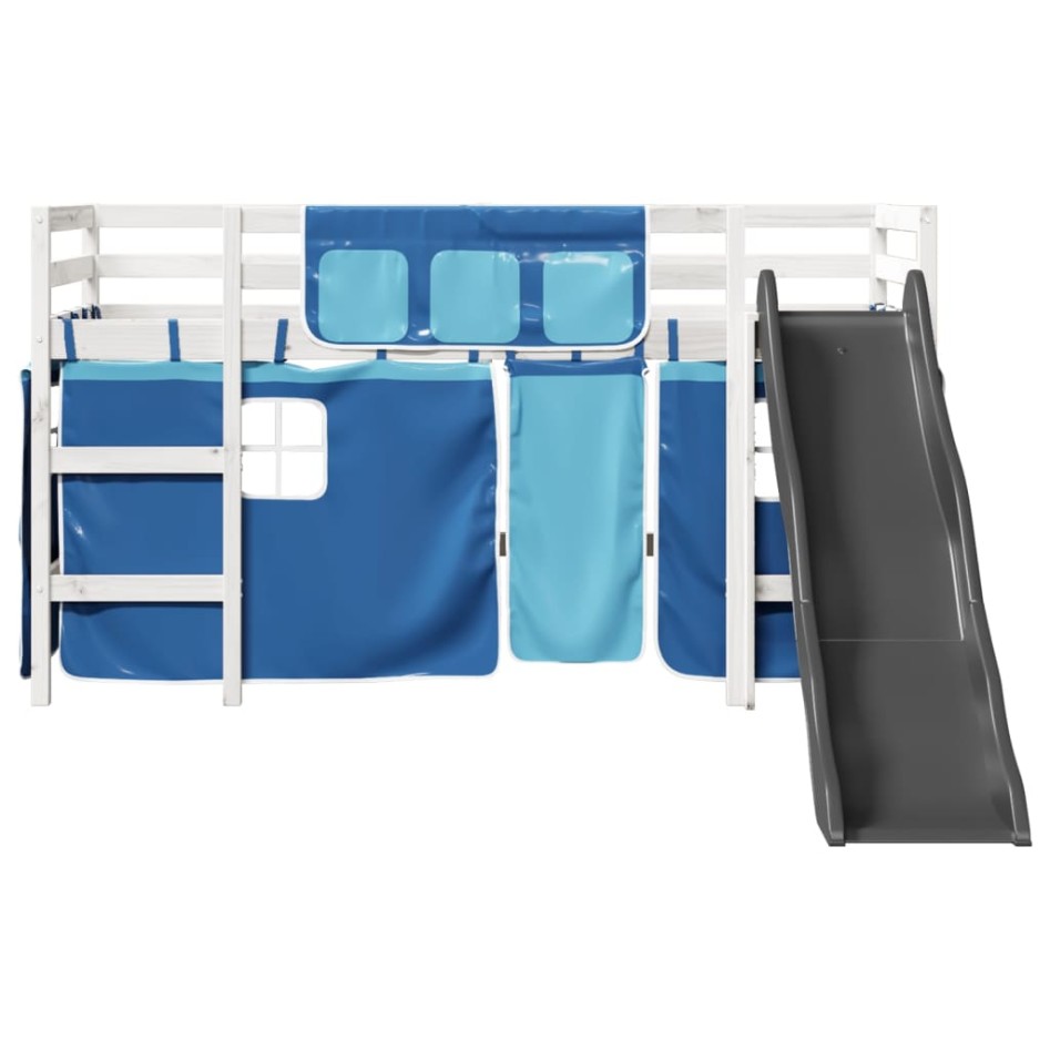 Cama alta para niños con cortinas madera pino azul 90x200