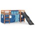 Cama alta para niños con cortinas madera pino azul 90x190