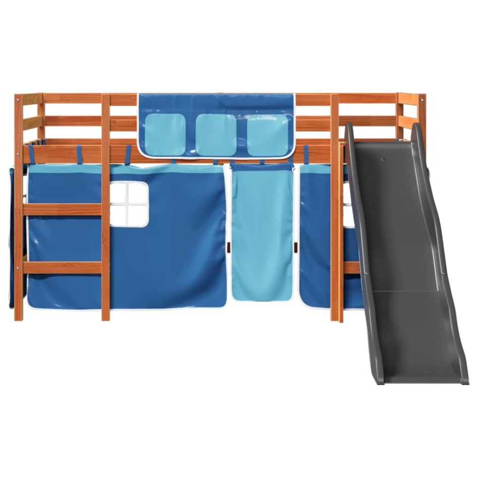 Cama alta para niños con cortinas madera pino azul 90x190