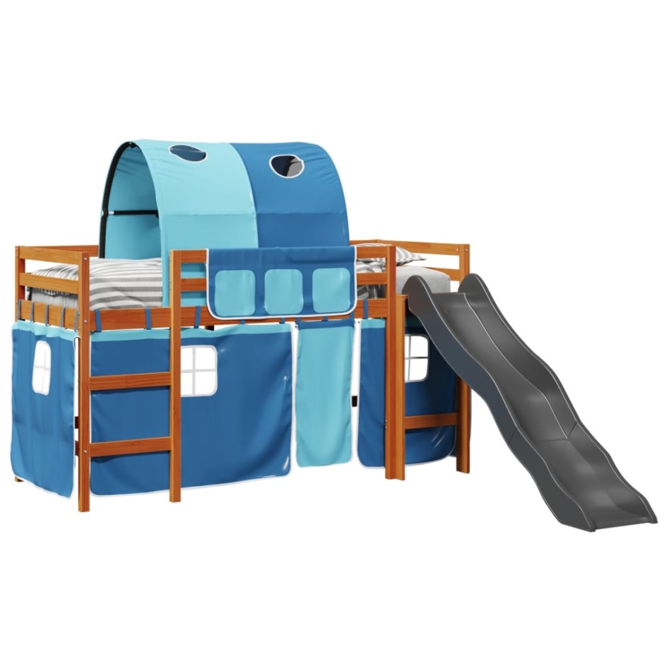 Cama alta para niños con túnel madera pino azul 80x200