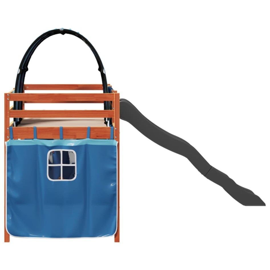 Cama alta para niños con túnel madera pino azul 80x200