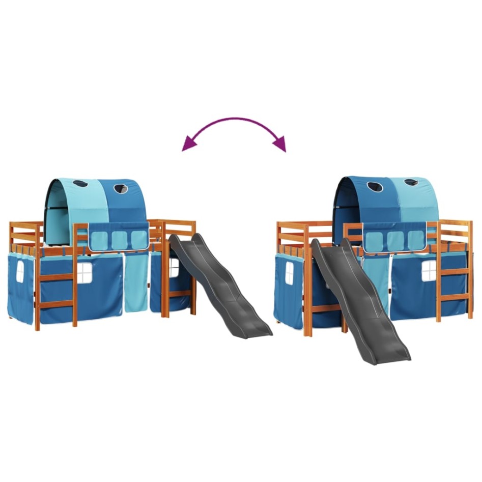 Cama alta para niños con túnel madera pino azul 80x200