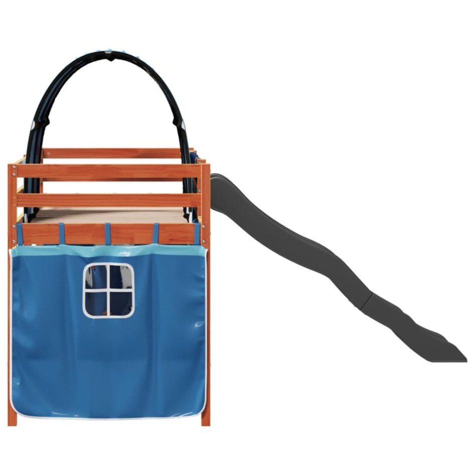 Cama alta para niños con túnel madera pino azul 90x200