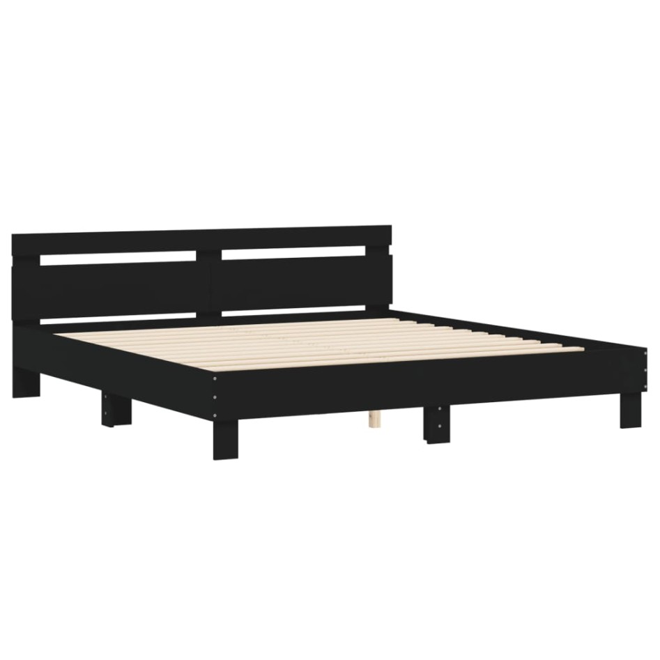 Estructura cama con cabecero madera ingeniería negro 180x200