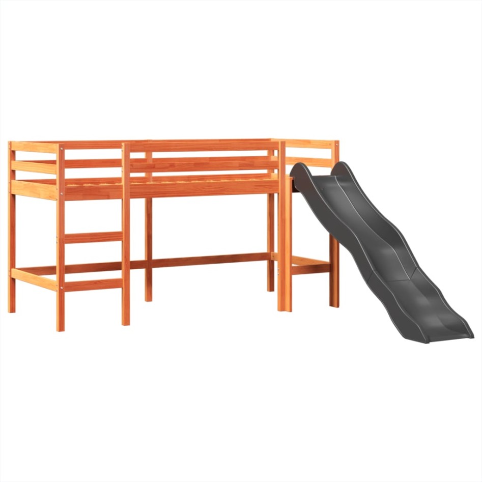 Cama alta para niños con torre madera pino azul 90x200