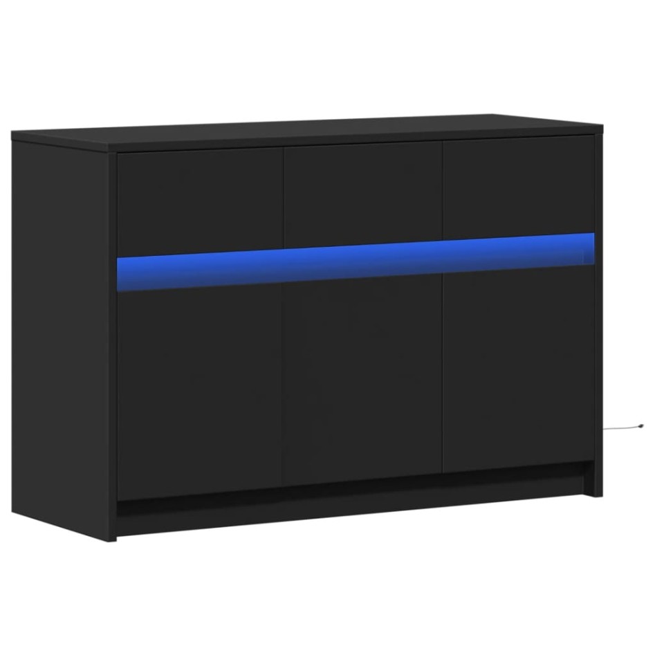 Mueble de TV con LED madera de ingeniería negro 91x34x61