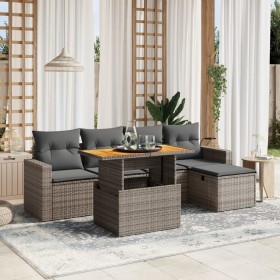 Set de muebles de jardín 6 pzas y cojines ratán sintético