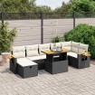 Set de sofás de jardín 8 piezas y cojines ratán sintético negro