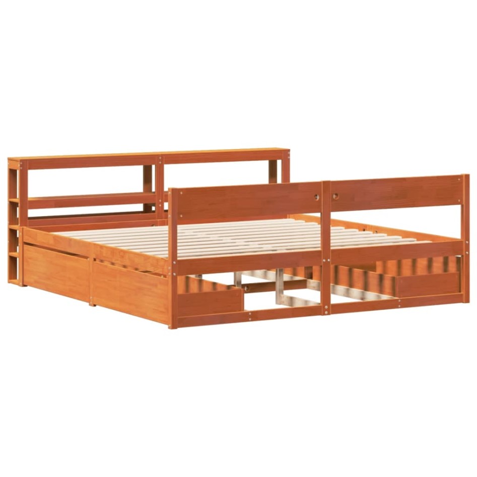 Cama sin colchón madera maciza de pino marrón cera 180x200