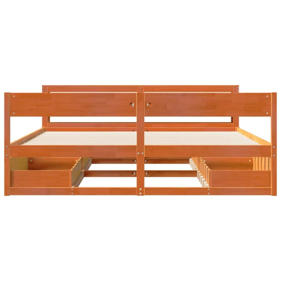 Cama sin colchón madera maciza de pino marrón cera 180x200