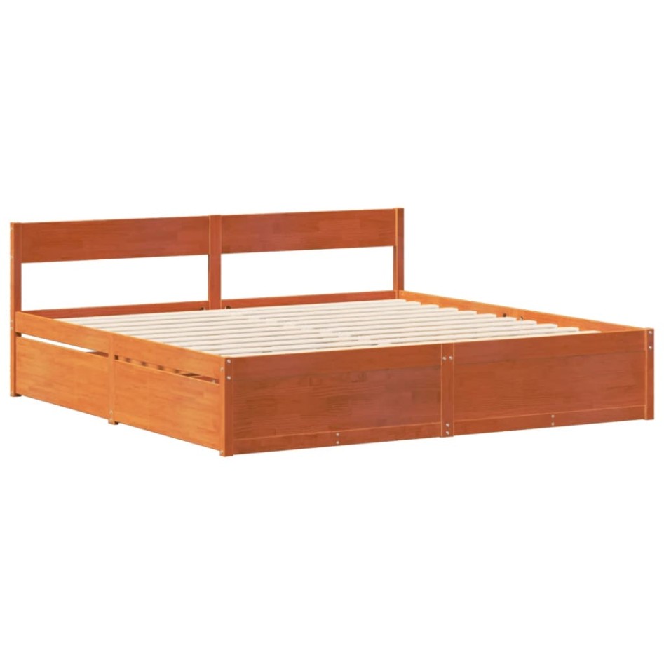 Cama sin colchón madera maciza de pino marrón cera 180x200
