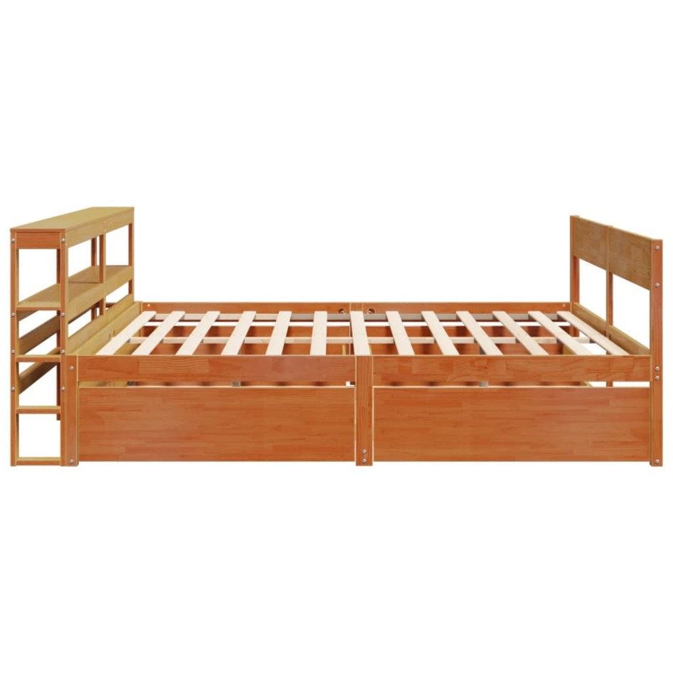 Cama sin colchón madera maciza de pino marrón cera 180x200