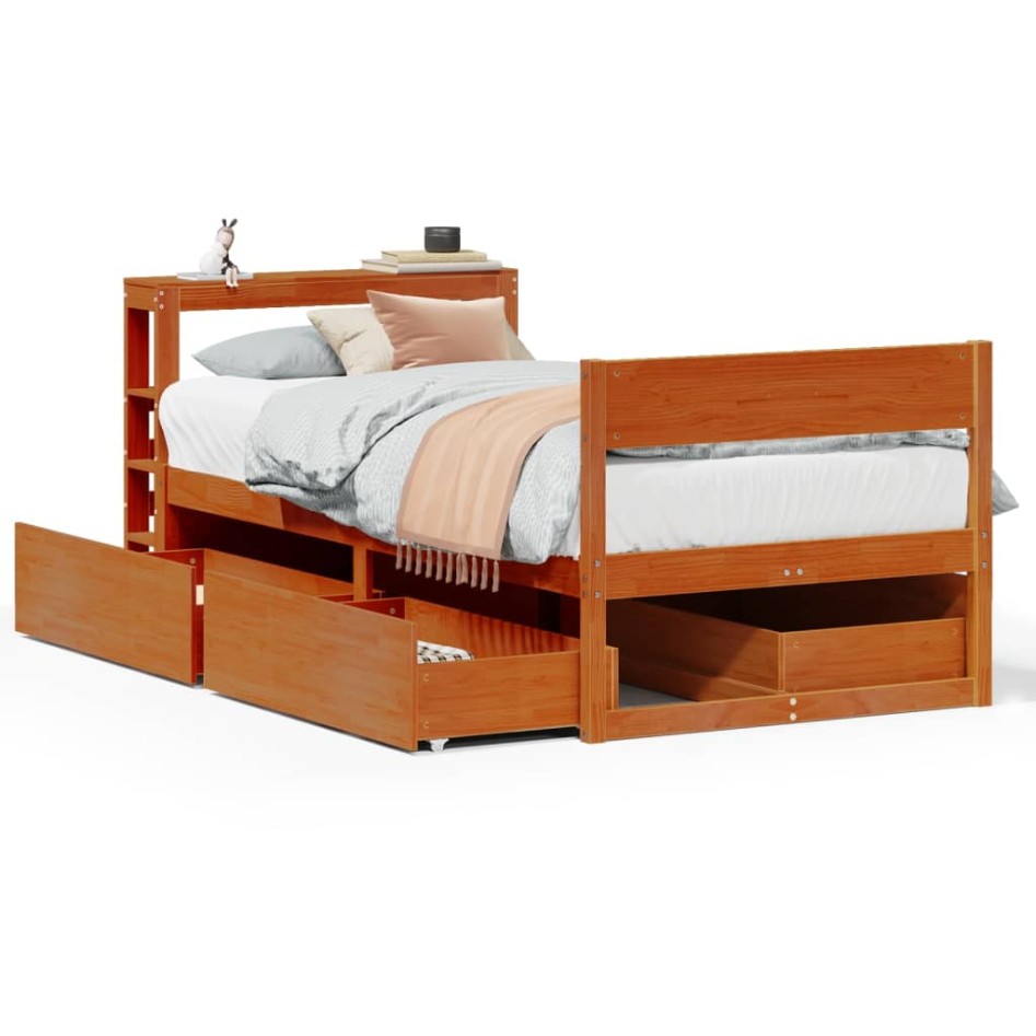 Estructura de cama sin colchón madera maciza marrón 75x190