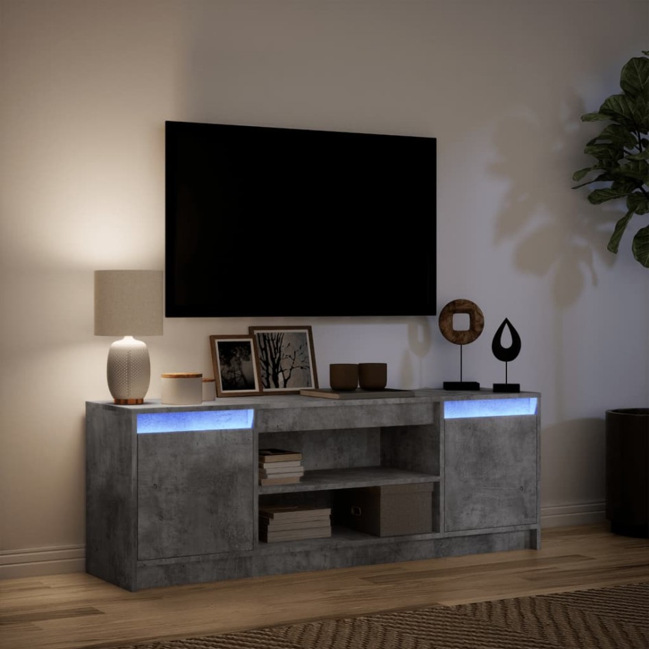 Mueble de TV LED madera ingeniería gris hormigón 139,5x34x50