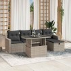 Set de sofás de jardín 6 pzas y cojines ratán sintético gris
