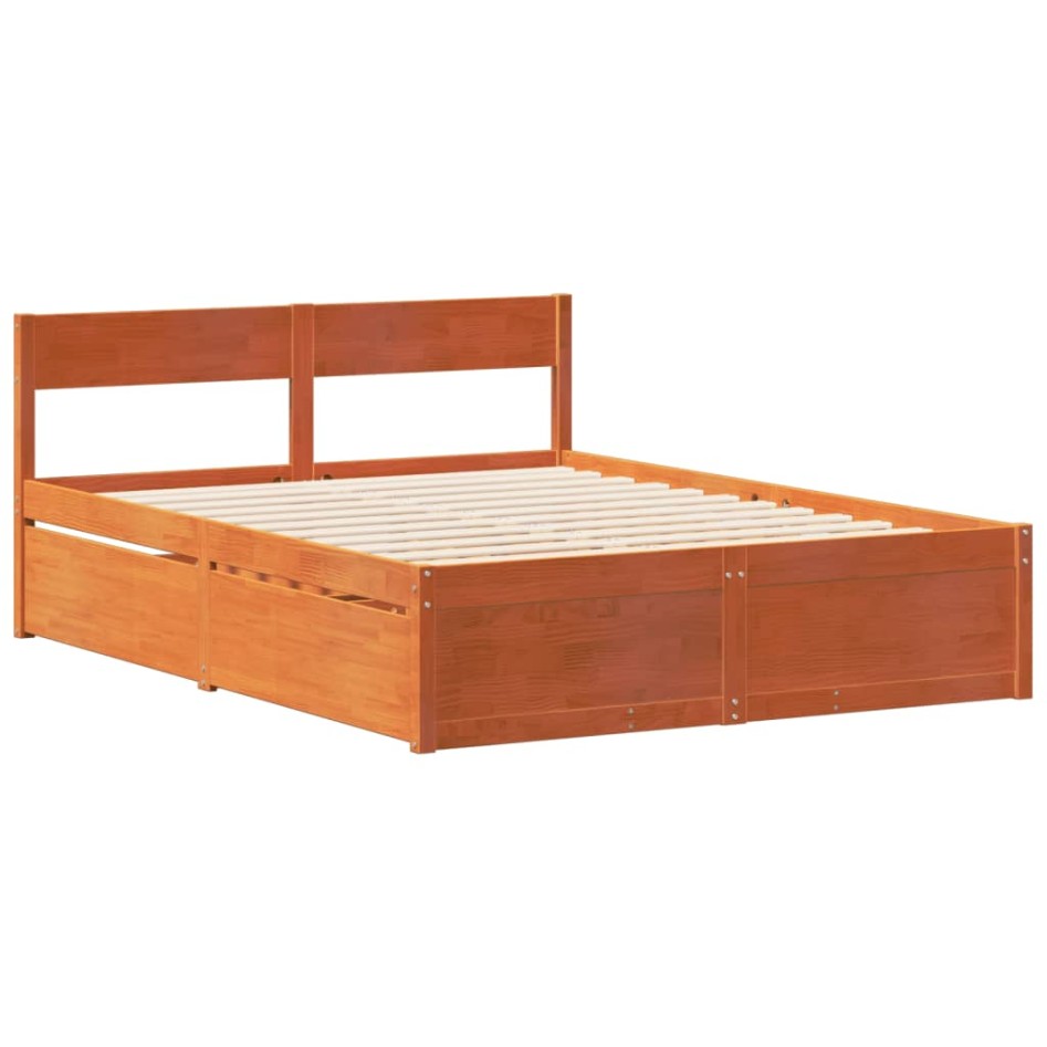 Cama sin colchón madera maciza de pino marrón cera 140x190