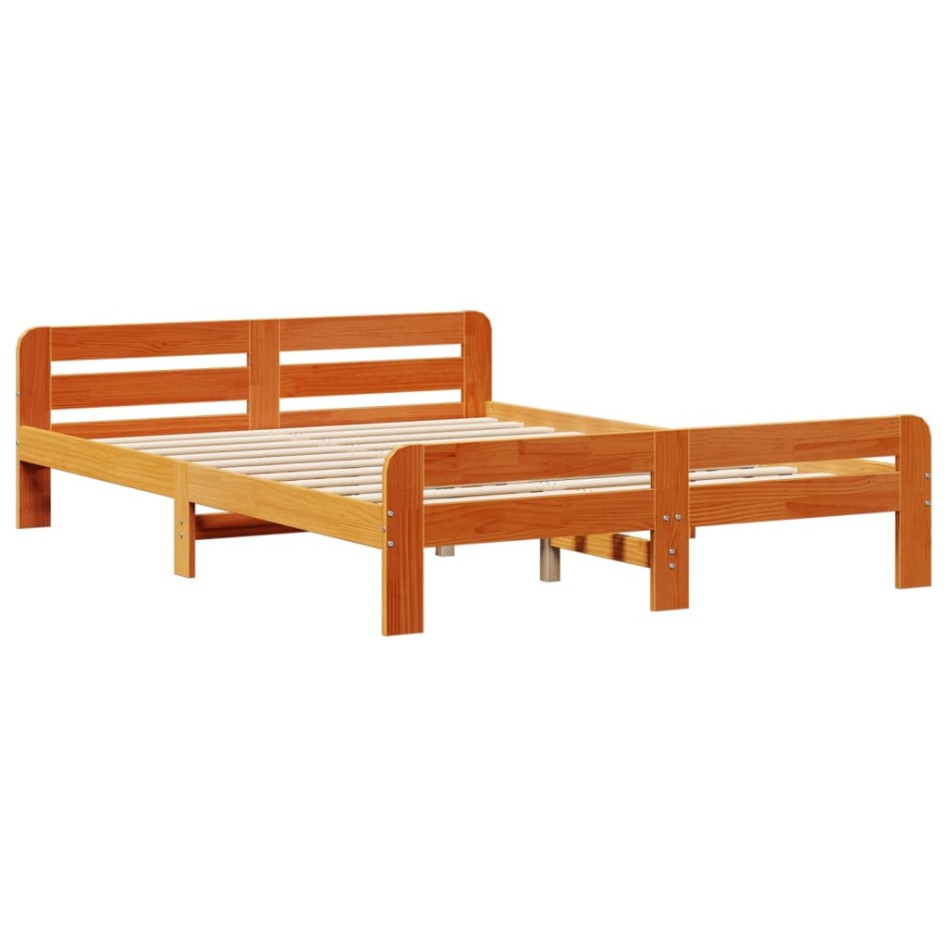 Cama sin colchón madera maciza de pino marrón cera 160x200