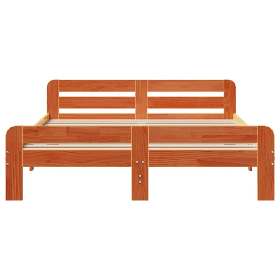 Cama sin colchón madera maciza de pino marrón cera 160x200