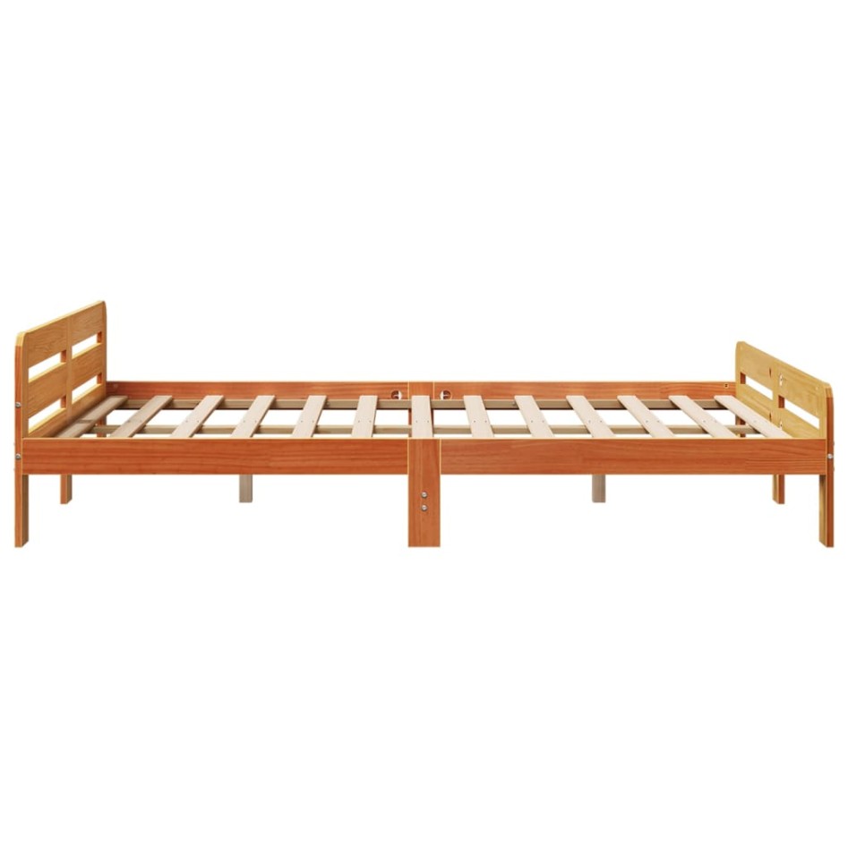Cama sin colchón madera maciza de pino marrón cera 160x200