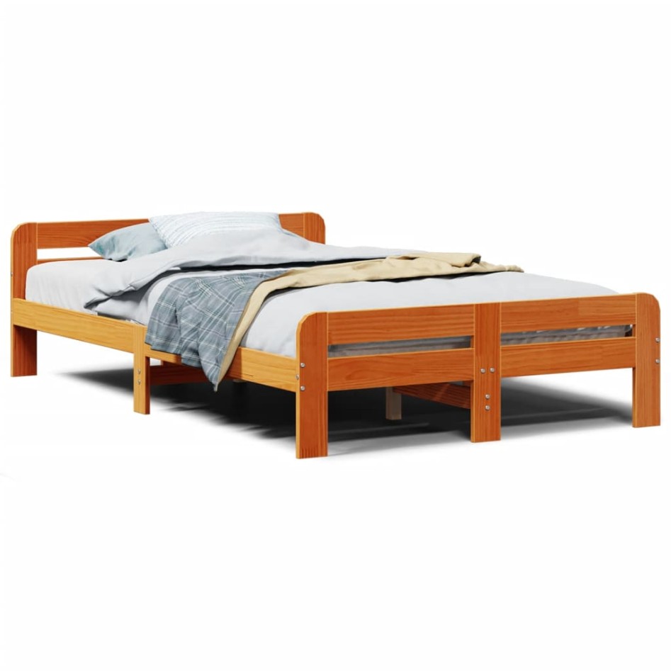Cama sin colchón madera maciza de pino marrón cera 120x200