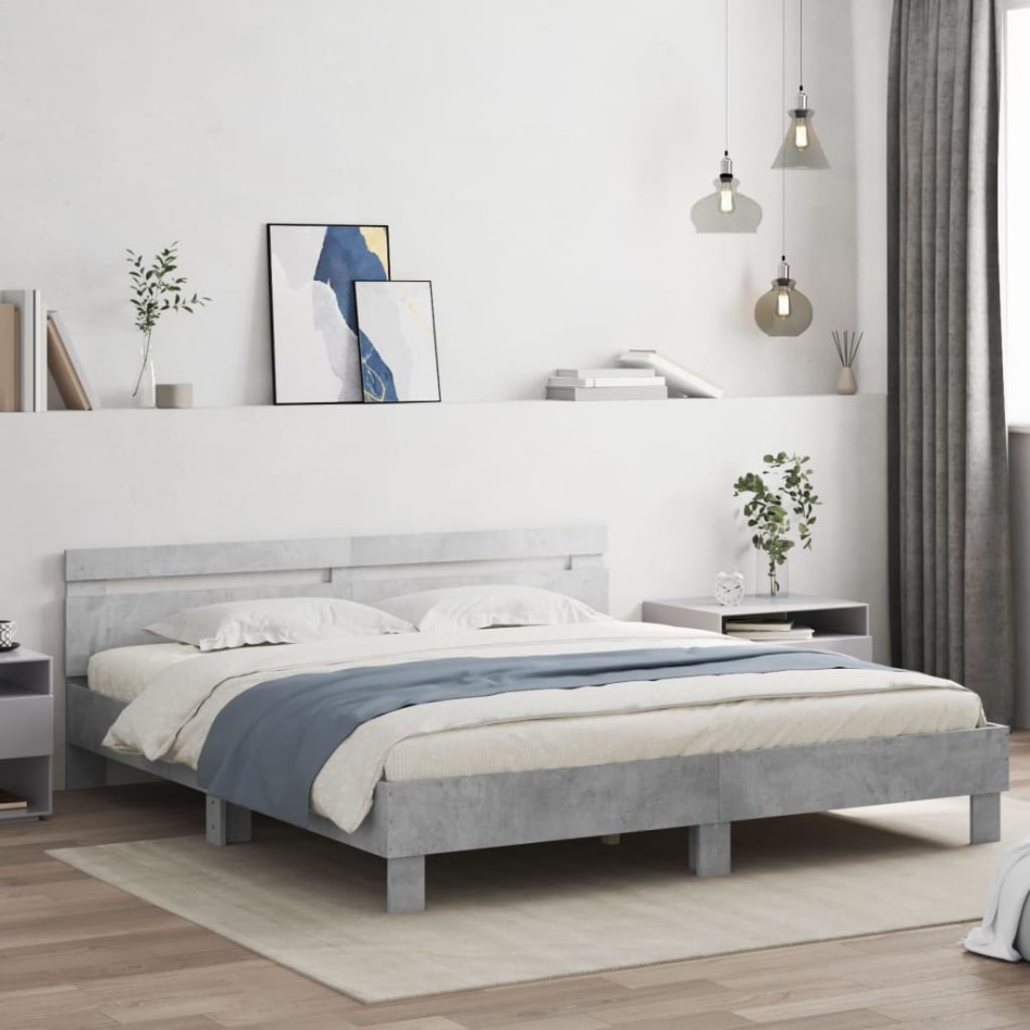 Cama con cabecero madera de ingeniería gris hormigón 160x200