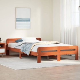 Estructura de cama sin colchón madera maciza marrón 135x190