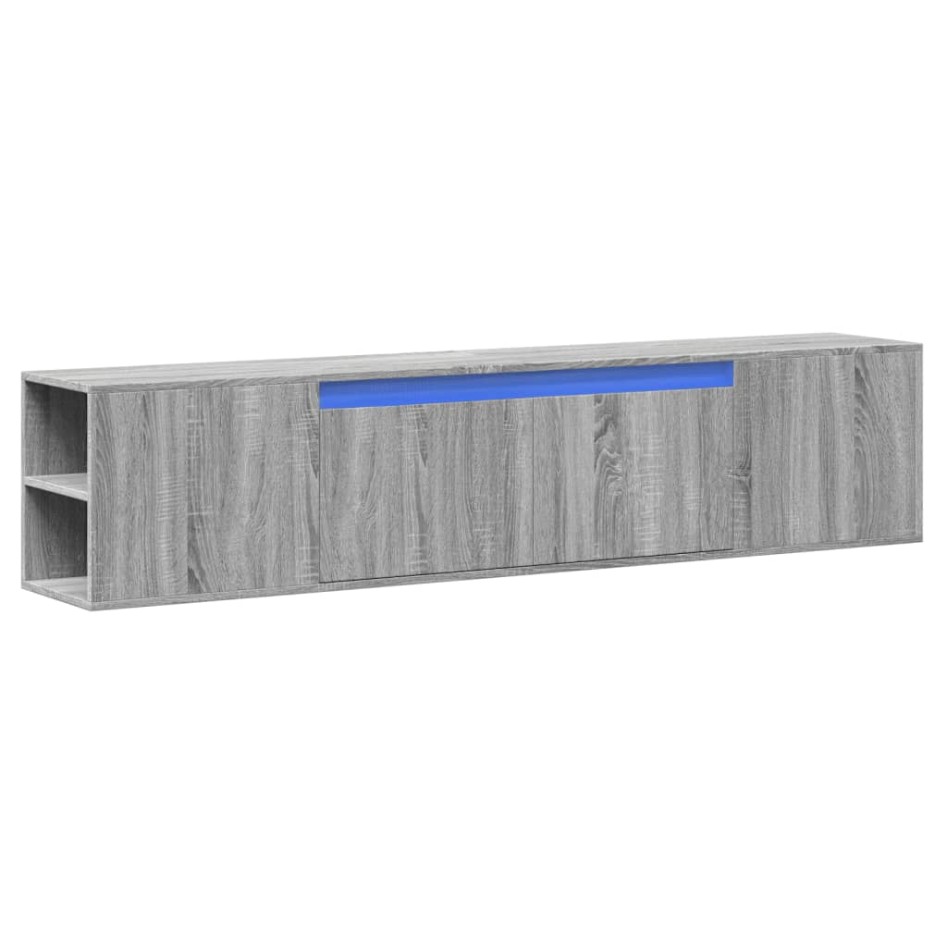 Mueble de TV de pared con luz LED gris Sonoma 180x31x39,5