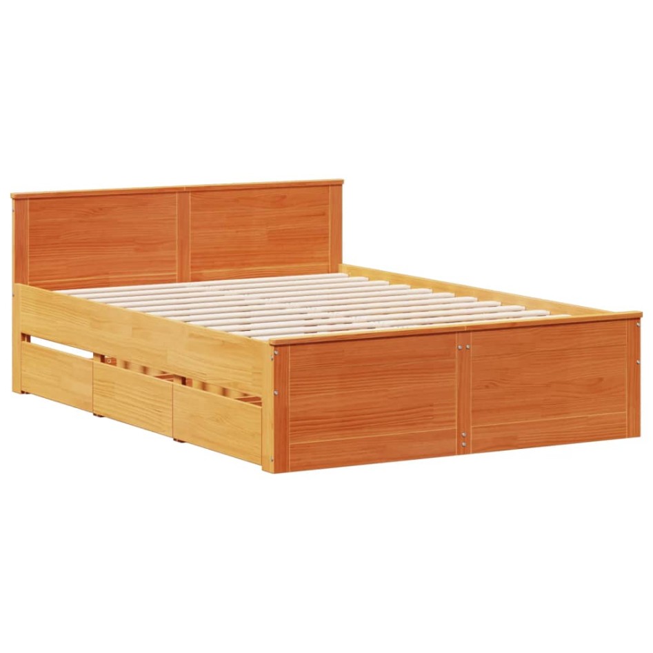 Cama con cabecero sin colchón madera maciza marrón 140x200