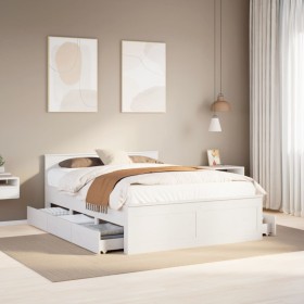Cama con cabecero sin colchón madera maciza blanca 140x190